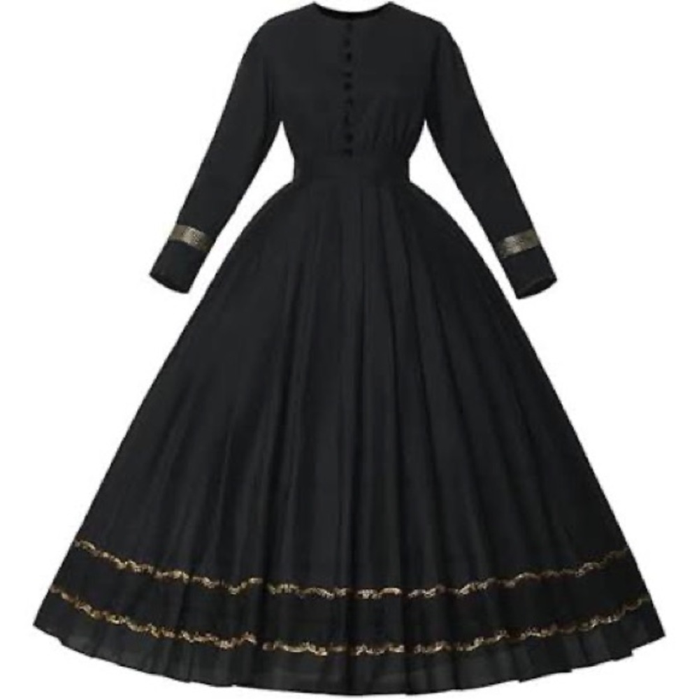 1860s Victorian CivilWar Dress & Hoop SouthernBelle Black/Gold Authentic Styling